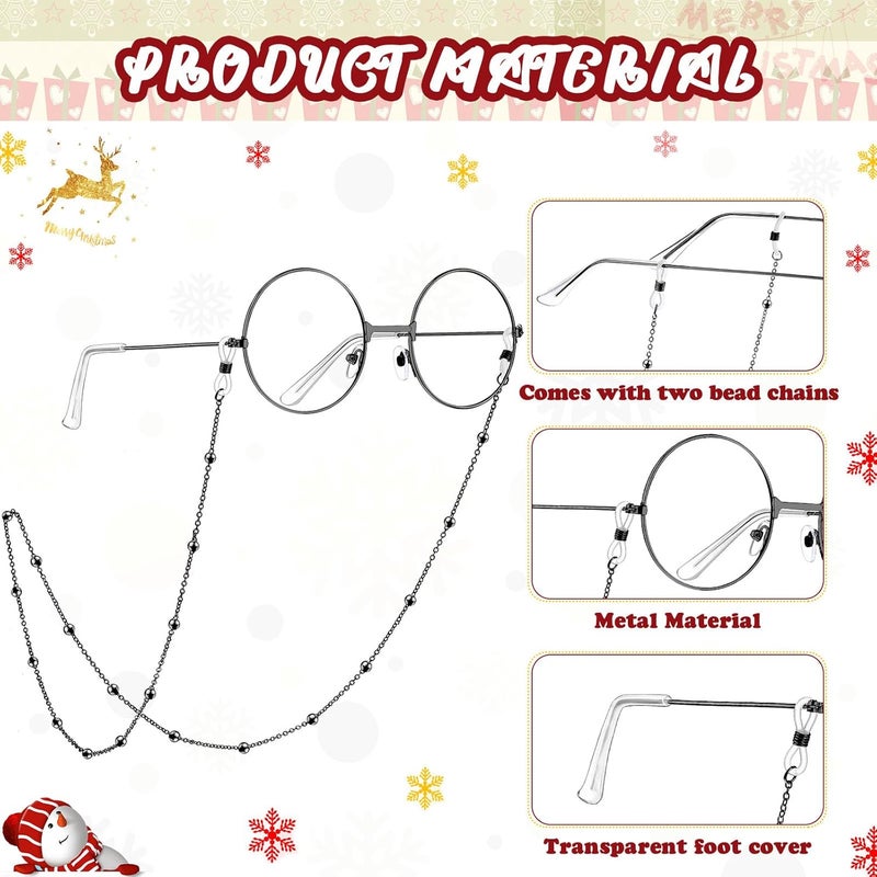 Fiada 6 PCS Old Man Glasses Costume Set 2 Round Eyeglasses 2 Square Glasses 2 Beaded Chain for Christmas Cosplay - Image 3